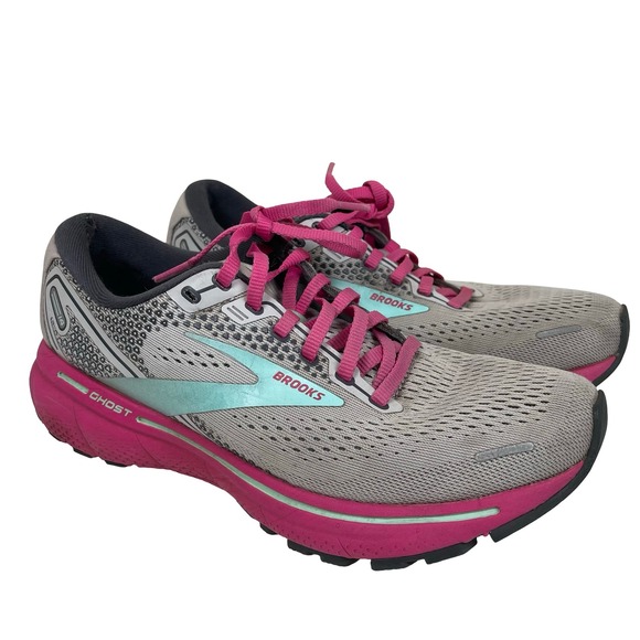 Brooks Ghost 14 Running Shoes Gray Pink Womens 8M Workout Walking Sneakers - Picture 1 of 9